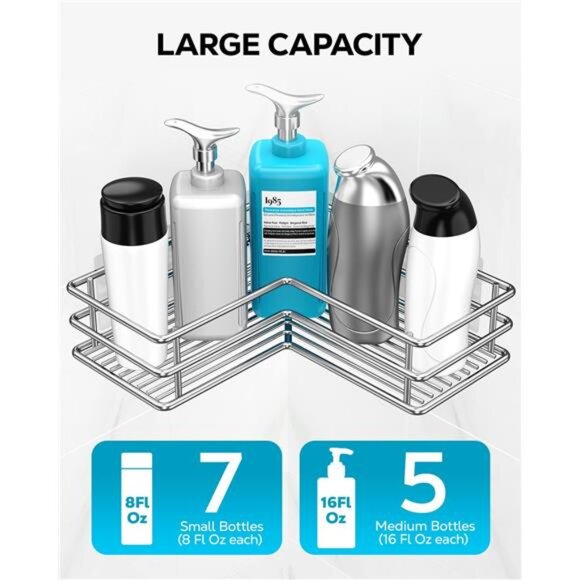 Corner Shower Shelves Stainless Steel, Adhesive Shower Caddy Basket Rack - Picture 5 of 7